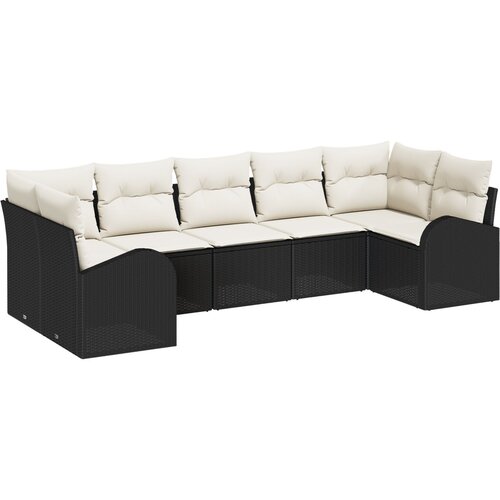 VidaXL 7-dijelni vrtnu sofa set s jastučićima Crni Poli ratan, 2-sjedalna vrtnu sofu s pohranom i jastučićima Crni Poli ratan Slike