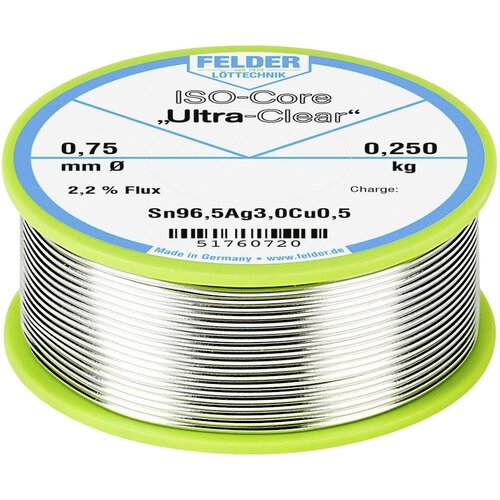 Felder Löttechnik Felder ISO-Core ''Ultra Clear'' SAC305 spajkalna palica tuljava Sn96\,5Ag3Cu0\,5 0.250 kg 0.75 mm, (20428762) Cene