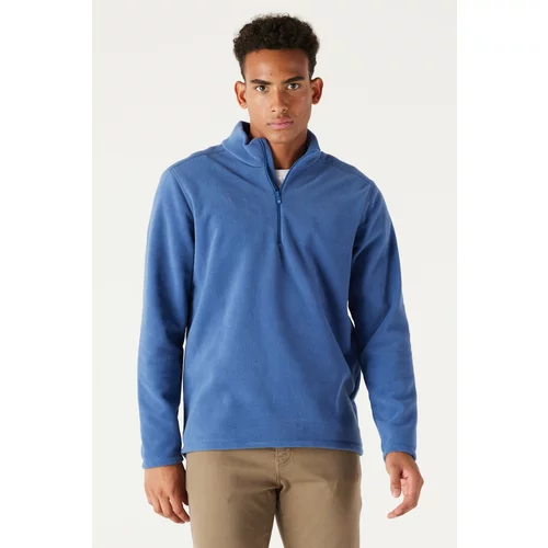 AC&Co / Altınyıldız Classics Men's Indigo Anti-pilling Anti-Pilling Standard Fit Bato Collar Cold-Proof Fleece Sweatshirt.