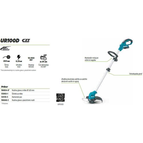 Makita UR100DWAE brush cutter /string trimmer 26 cm Battery Black, Blue, Metallic Cene