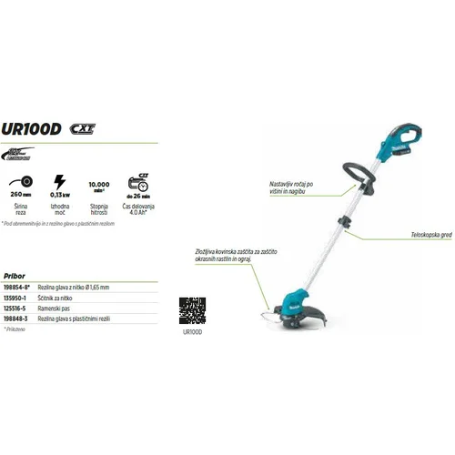 Makita UR100DWAE brush cutter /string trimmer 26 cm Battery Black, Blue, Metallic