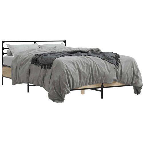  Posteljni okvir sonoma hrast 135x190 cm inž. les in kovina Slike