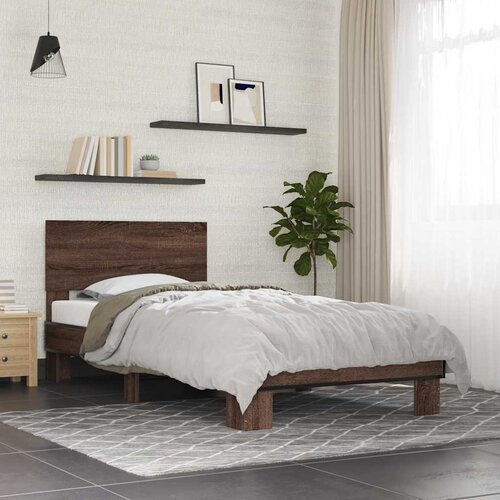 Furnova Posteljni okvir rjav hrast 90x190 cm inženirski les in kovina, (21937940) Slike