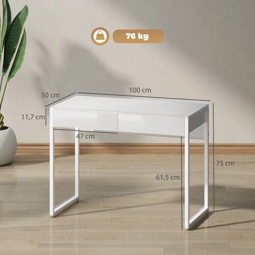  Radni stol 100 x 50 cm računalni stol uredski stol s 2 ladice za male sobe bijela Slike