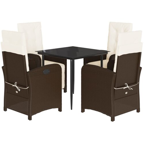  5-dijelni vrtni blagovaonski set s jastucima poliratan smeđi Smeđa 80 cm table length Slike