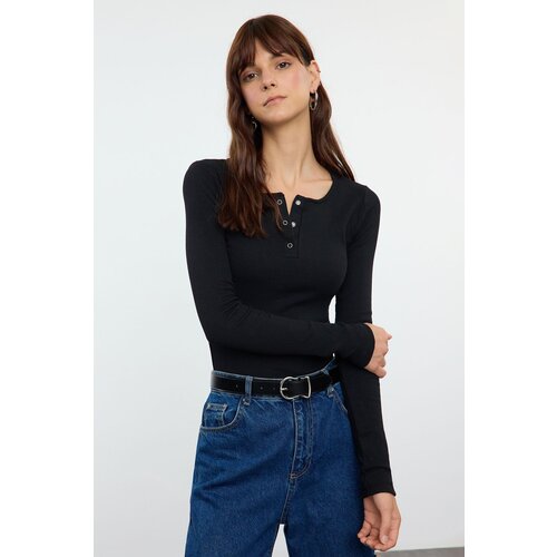 Trendyol Black Snap Fastener Fitted Stretchy Knitted Blouse Slike