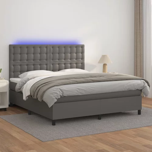 vidaXL Krevet box spring s madracem LED sivi 180x200cm od umjetne kože