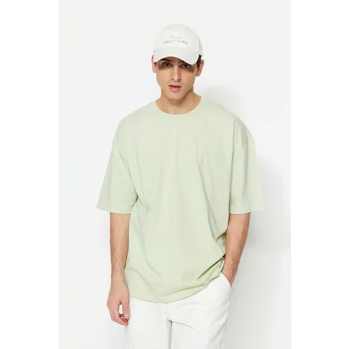 Trendyol Mint Men's Basic 100% Cotton Crew Neck Oversized Short Sleeved T-Shirt.