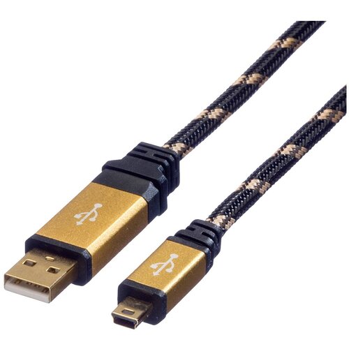 Roline USB kabel USB 2.0 USB-A vtič\, USB-mini-A vtič 1.80 m črna\, zlata za&scaron;čiten 11.02.8822, (20417216) Cene