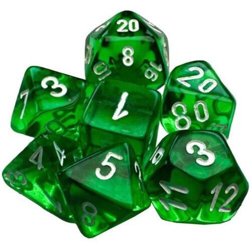 Chessex kockice - translucent- polyhedral mini - green-white (7) Cene