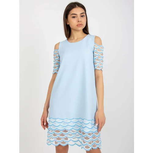 Fashion Hunters Light blue cocktail dress with openwork decoration