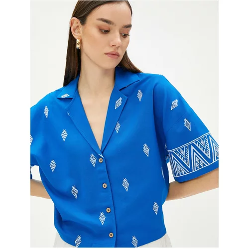 Koton Ethnic Pattern Shirt Short Sleeve Jacket Collar