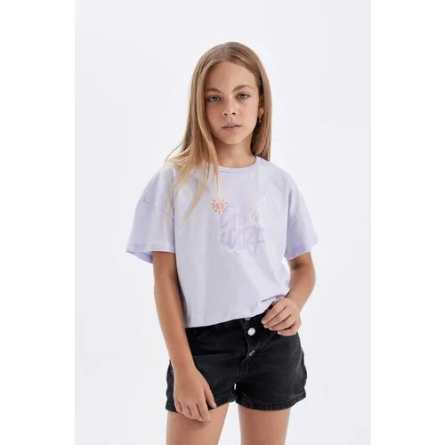 Defacto Girls Crop Crew Neck Printed 2-Piece Short Sleeve T-Shirt