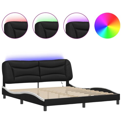 Maison Chic Posteljni okvir - Dvoposteljna postelja - Zakonska postelja z LED lučkami črno bel 180x200 cm umetno usnje, (21696321) Slike