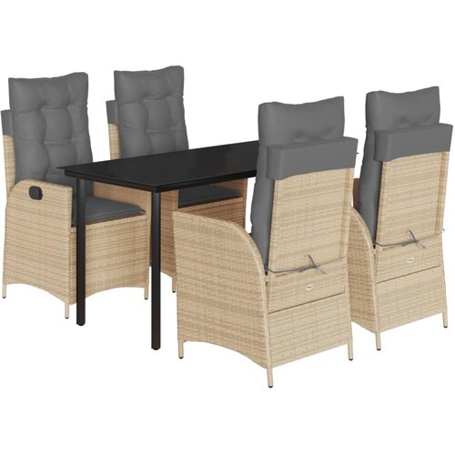  5-dijelni vrtni blagovaonski set od poliratana s jastucima bež 140 x 70 x 74 cm Slike