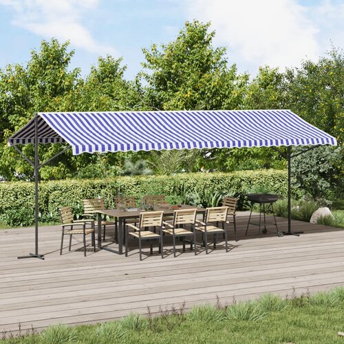  Samostojeća tenda plavo-bijela 600 x 300 cm od tkanine i čelika Cijene