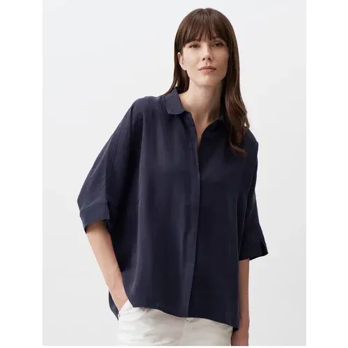 Jimmy Key Navy Blue Wide Cut Three Quarter Sleeve Slit Shirt