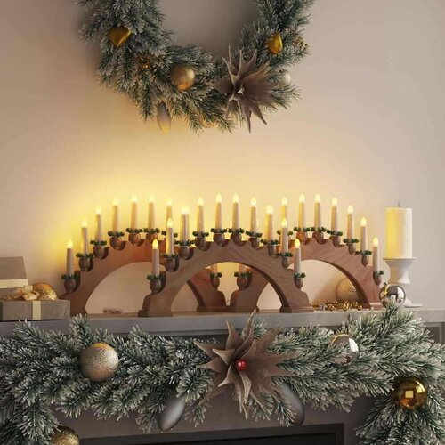 VidaXL Božični svečnik s 10 LED svečami 3 pcs Rjava 47 x 5 x 29 cm Slike