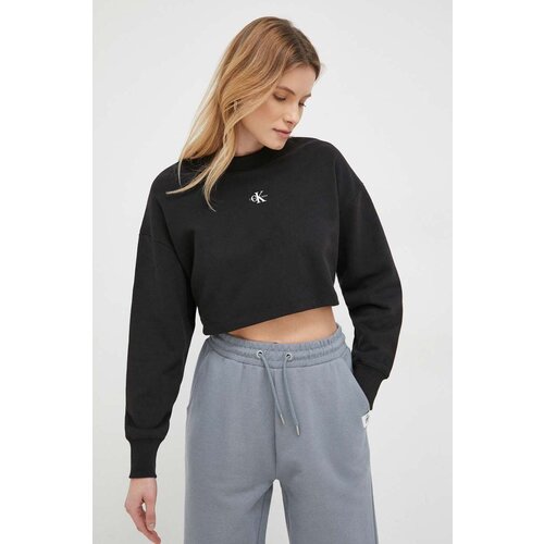 Calvin Klein Jeans Bombažen pulover ženska, črna barva Slike