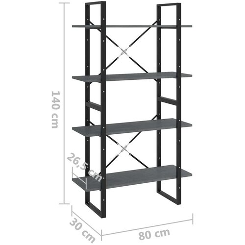 VidaXL Knjižna omara 4-nadstropna siva 80x30x140 cm trdna borovina Slike
