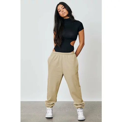 Madmext Women's Beige Oversized Sweatpants with Elastic Waist