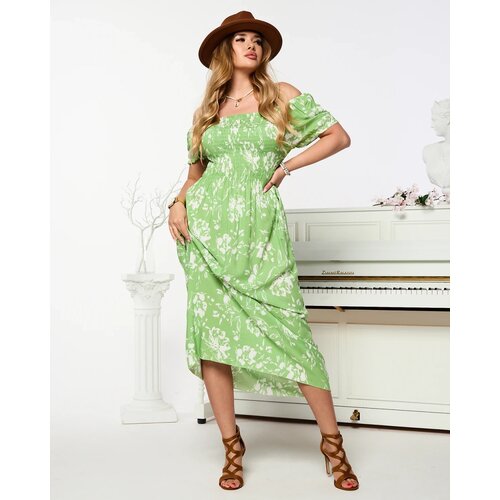 Resti Green women's midi dress with floral pattern - Clothing Cene