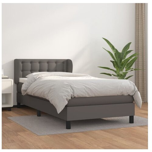 VidaXL Krevet s oprugama i madracem sivi 90 x 190 cm od umjetne kože Slike
