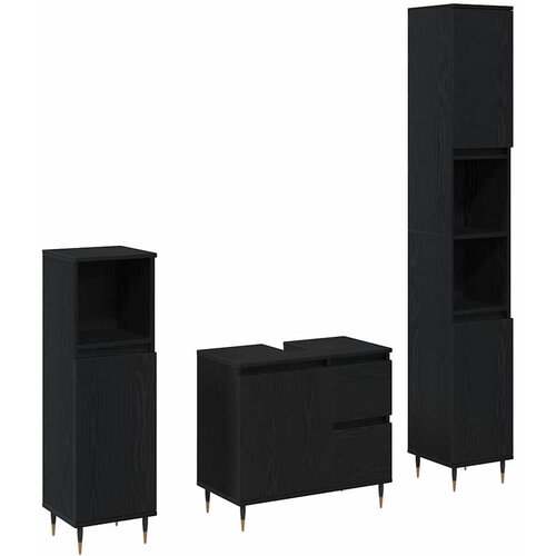  Set namje&amp;scaron;taja za kupaonicu 3 pcs Crni hrast 30 x 30 x 190 cm Slike