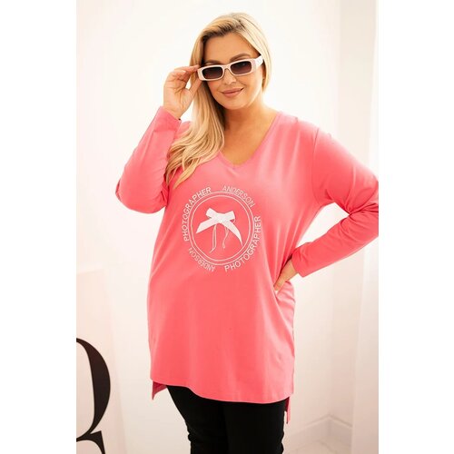 Kesi Women&amp;#039;s blouse with a longer back and print pink Slike
