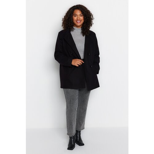 Trendyol Curve Black Double Closed Standing Collar Coat Slike
