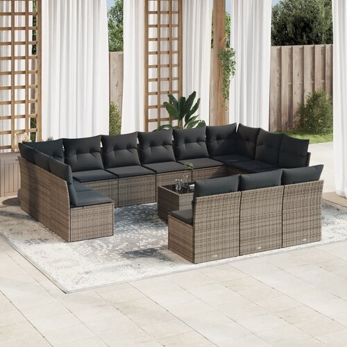 VidaXL 14-dijelni set vrtnih sofa od poliratana s jastucima sivi Slike