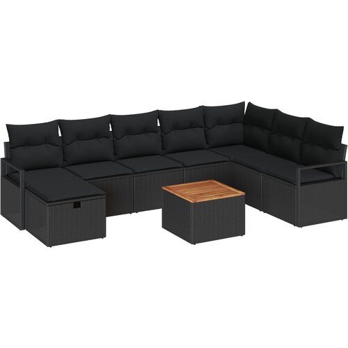 vidaXL 9-dijelni set vrtnih sofa s jastučićima crnog poli ratana, 2-sjedalna vrtna sofa s skladi&scaron;tem i jastučićima crnog poli ratana Cijene