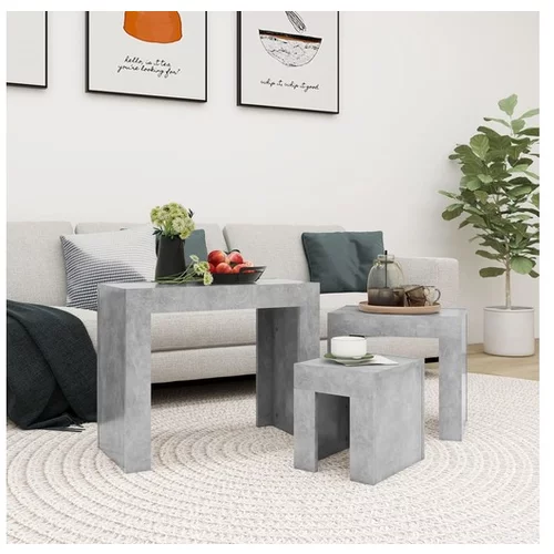  Komplet klubskih mizic 3 kosi betonsko siva iverna plošča