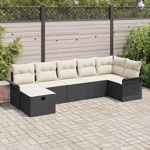  Sjedeća garnitura za vrt 7 kom. Bež i svijetlo poliratan 55 x 55 x 37 cm Slike