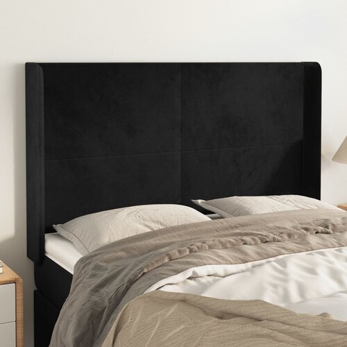 VidaXL Uzglavlje s u&amp;scaron;ima crni 147x16x118/128 cm bar&amp;scaron;unasti Slike