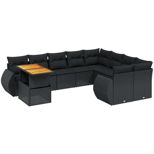  10-dijelni set vrtnih sofa s jastucima crni od poliratana Slike