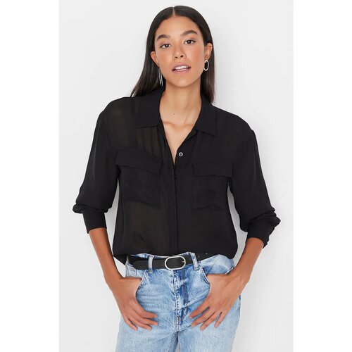 Trendyol Black Pocket Flowy Shirt Slike