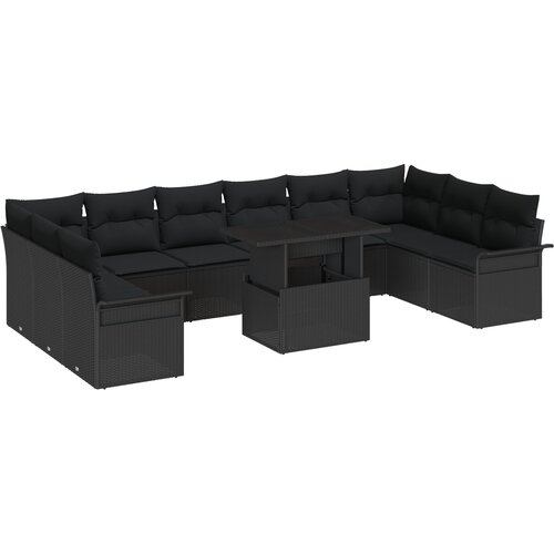 vidaXL 11-delni vrtni kavč set z blazinami črn poli ratan Cene
