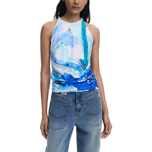 Desigual Majice brez rokavov REPRIS TS CRIS 25WWTKX5 Modra Slike