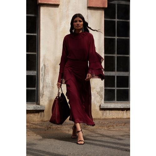 Trendyol X Artificial Intelligence Burgundy Ruffle Detailed Woven Skirt Slike