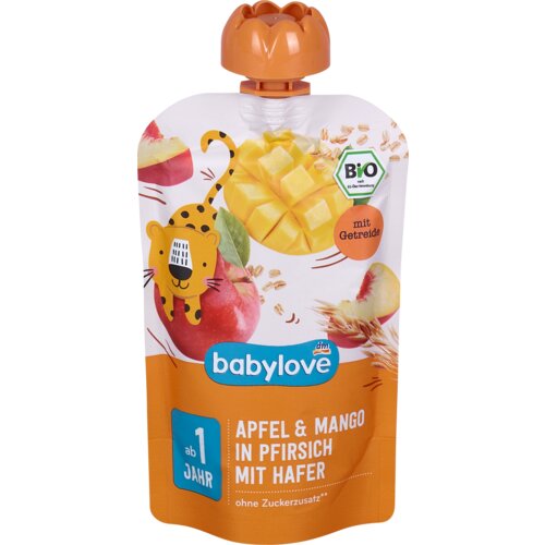 babylove Voćni užitak - jabuka i mango u breskvi sa ovsenim pahuljicama, od 1. godine 100 g Slike