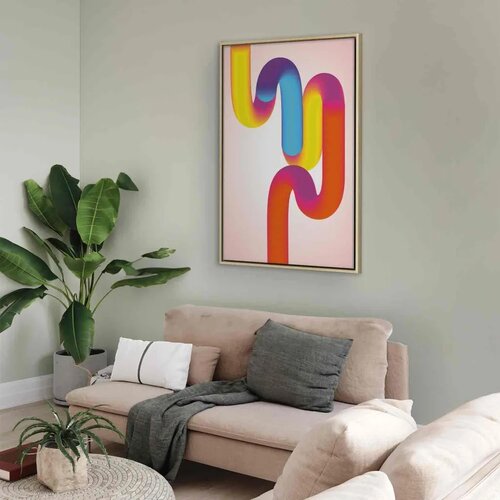  Slika - Colorful Turns - Dynamic Composition in Shades of Yellow Pink and Blue 80x120 U prirodnom drvenom okviru Slike