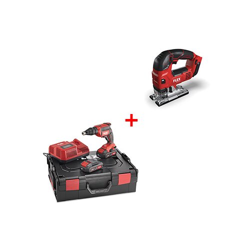 Flex aku set - zavrtač/šrauber + ubodna testera + punjač + 2x baterija + kofer l-boxx® M33538 Cene