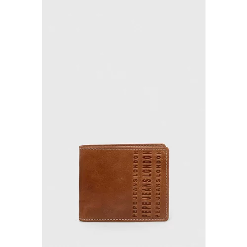 PepeJeans Usnjena denarnica Arnold moška, rjava barva