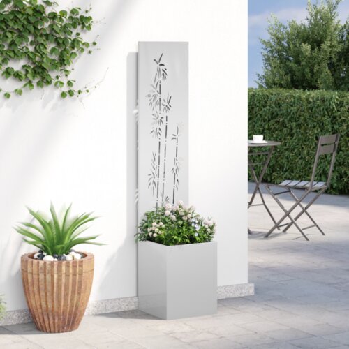 VidaXL Vrtni Sadič s Dekorativnom Pločom Srebrno 32 x 140 cm Slike