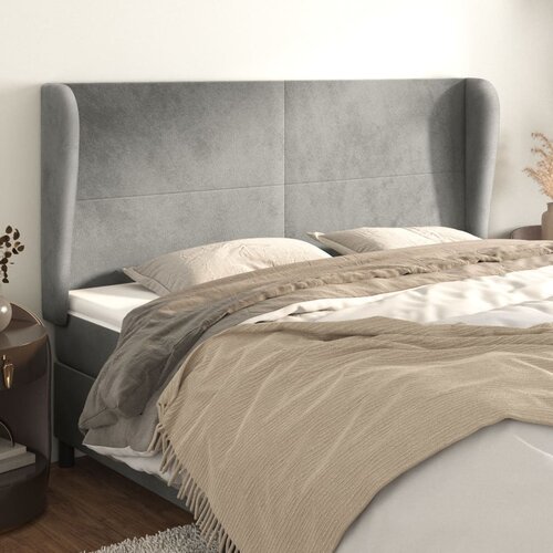 VidaXL Vzglavje z u&amp;scaron;esi svetlo siv 203x23x118/128 cm žamet Slike