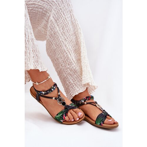 ARTIKER Flat Women's Sandals With Woven Strap And Decoration Black Cene