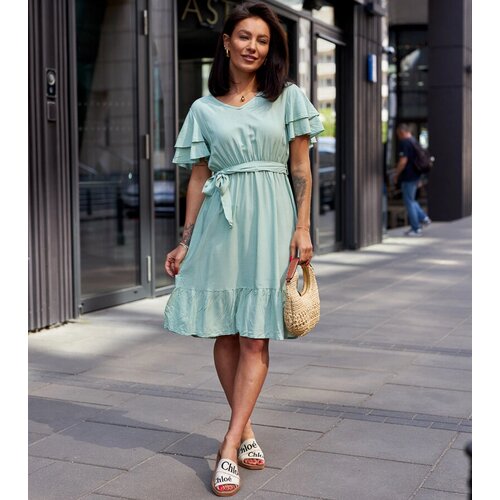 Gemre Green midi dress with belt Sagasa Slike