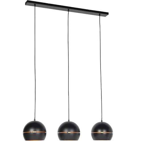 QAZQA Dizajn viseča svetilka črna z zlato notranjostjo 3 luči - Buell