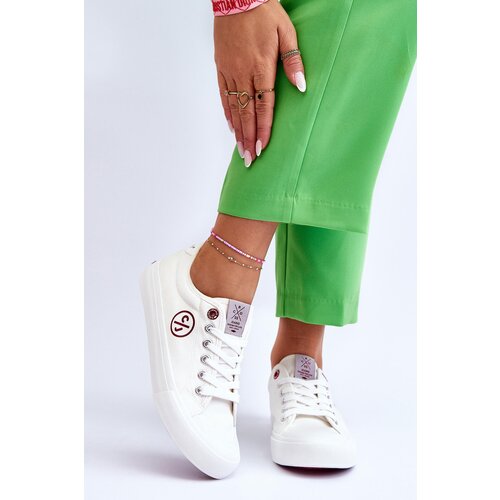 Kesi Womens Cross Jeans Fabric Sneakers LL2R4043 White Slike